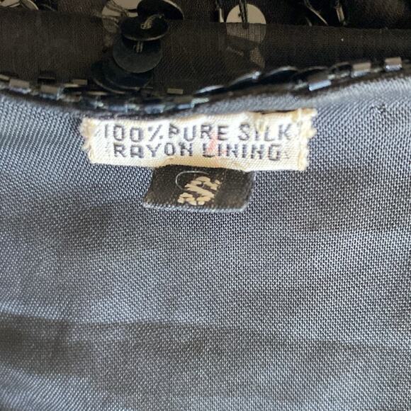 VINTAGE Sequin Dress Womens Sz Small Black Quarter Sleeve Holiday 100% Silk - Picture 7 of 7